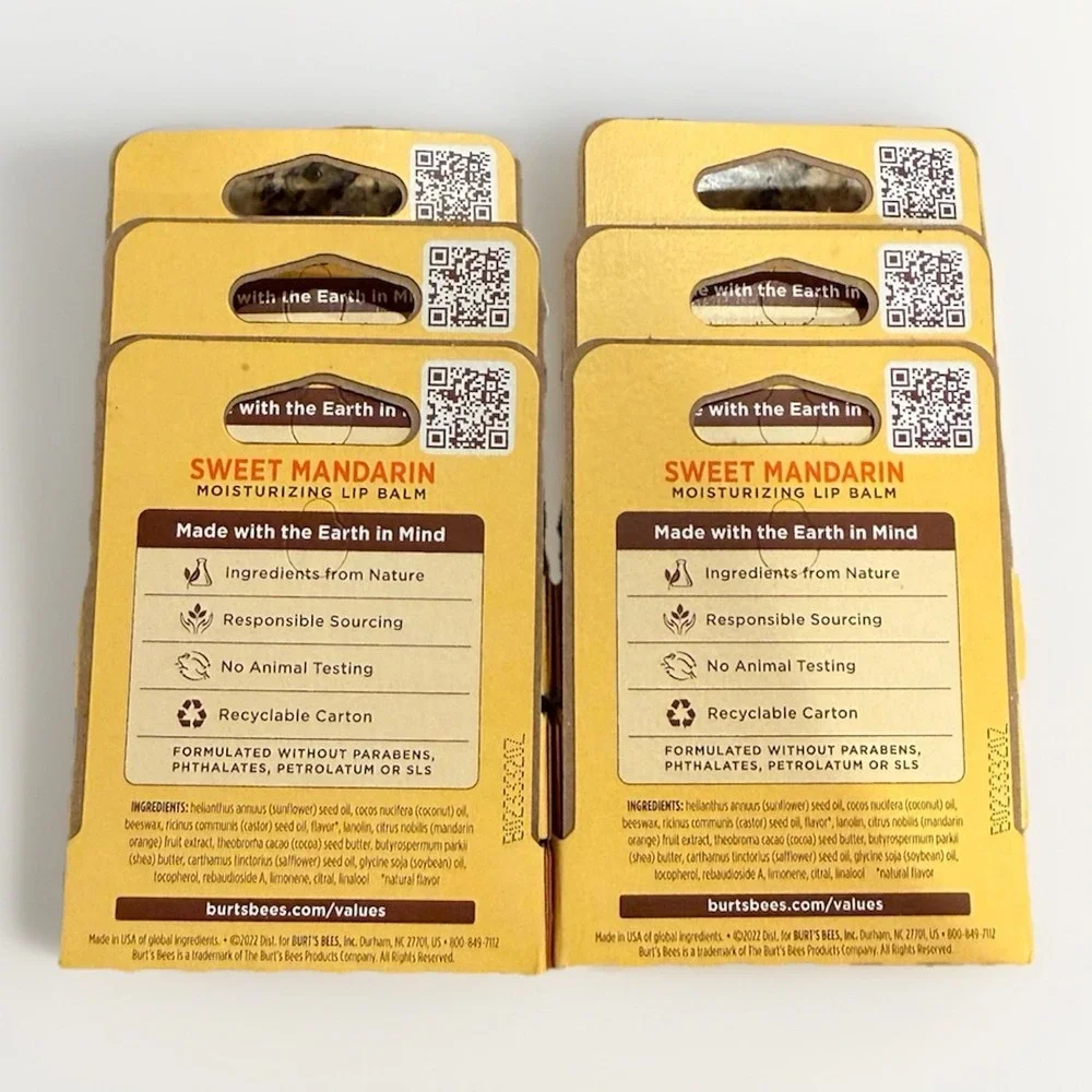 Burt's Bees Moisturizing‎ Lip Balm SWEET MANDARIN 0.15 OZ EACH (Lot Of 6)